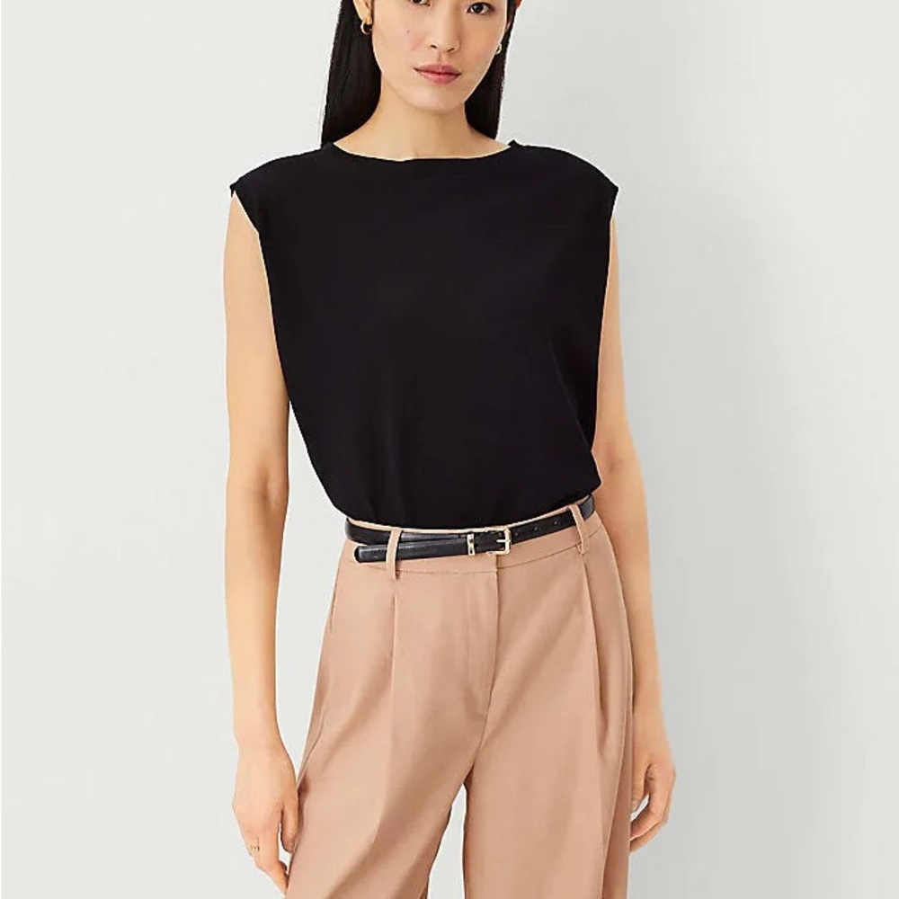 Ann Taylor XXS Petite Linen Blend Sweater Shell Black